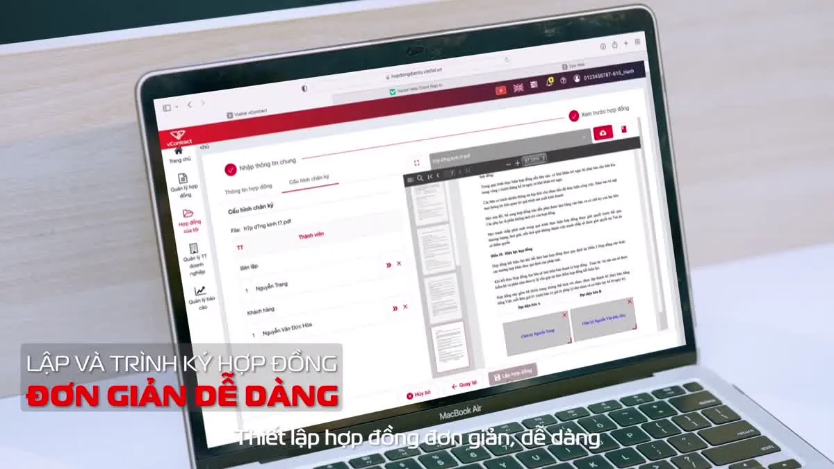 Giao diện xử lý hồ sơ ký kết số trên laptop
