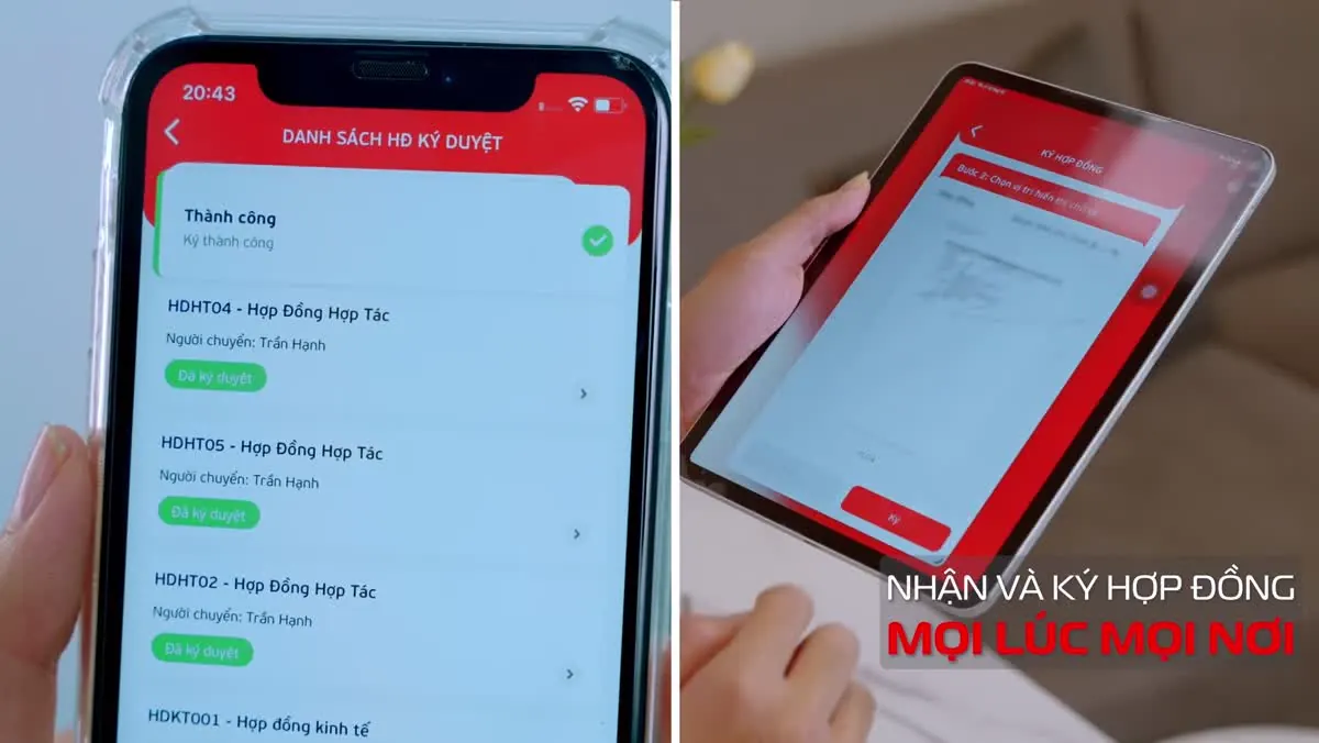 Thao tác ký xác nhận hồ sơ bằng điện thoại