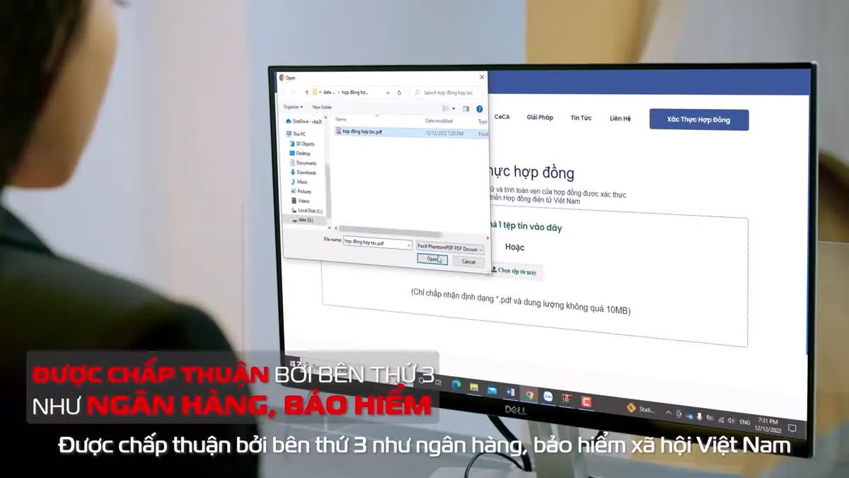 Màn hình minh họa chứng thư số trong quy trình ký số